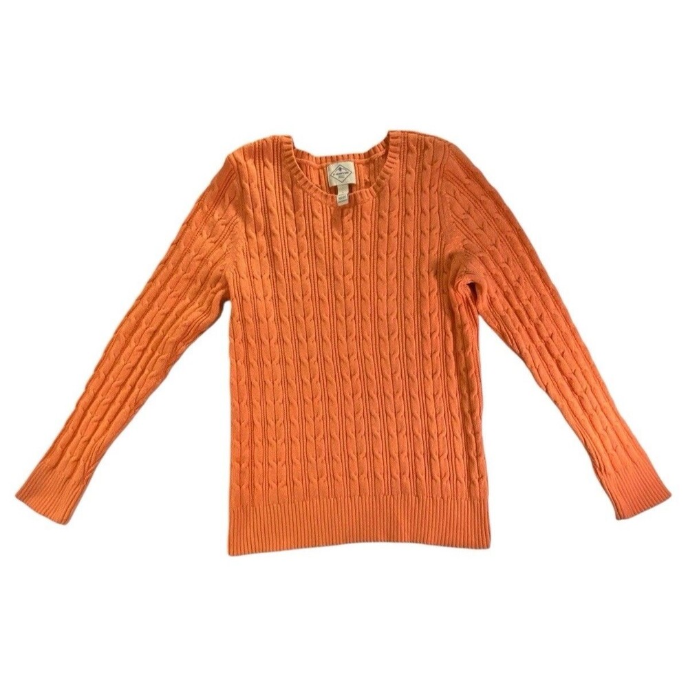 St. John’s Bay Sweater Large L Melon Coral Orange Cable Knit Crew Neck Cotton